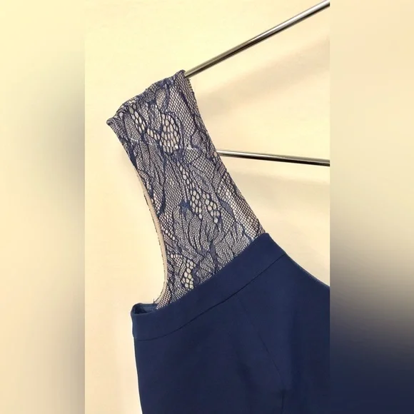 AIDAN MATTOX Lace inset cutout Navy Blue floor length gown Size 4 NEW WITH TAGS - Picture 9 of 15